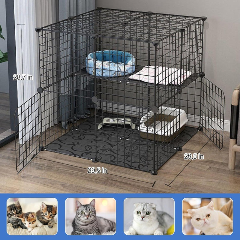 Cat Condo Wire Cage 75cm Black Playhouse Pet Playpen Black Metal Wire Penthouse