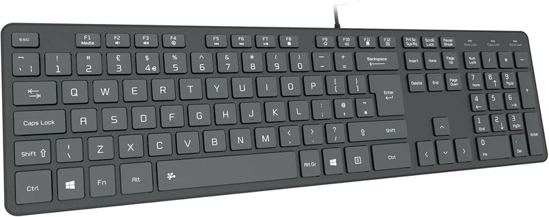 Slim USB Wired Keyboard, Soft Touch and Quiet Key, Black