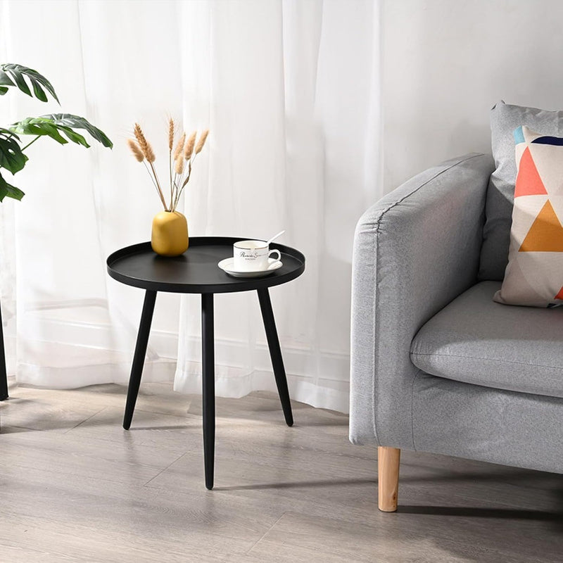 Black Round Side Table, Round Sofa Coffee Table, Modern Simple Metal Frame