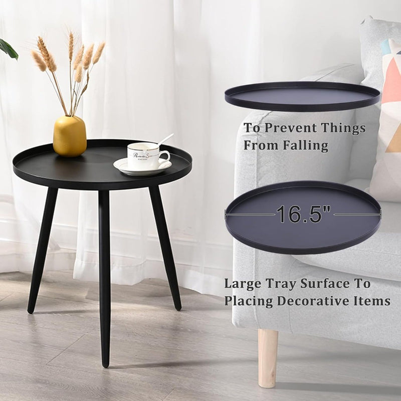 Black Round Side Table, Round Sofa Coffee Table, Modern Simple Metal Frame