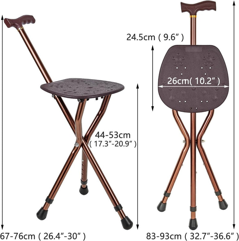 Walking Stick with Seat for Men 265 lbs Capacity, Large Seat Board Height Adjust