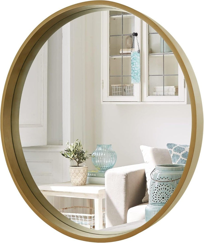 Round Mirror with Wood Frame, 28" Circle Modern