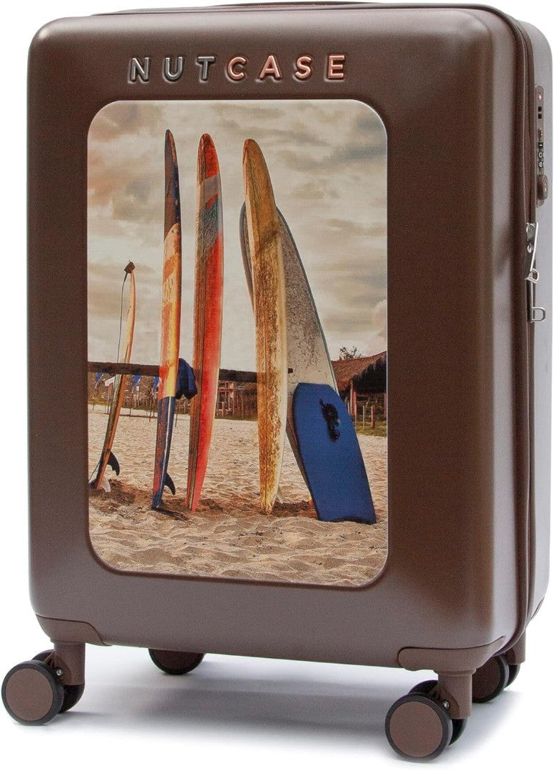 Cabin Suitcase with Surf Image - 55 x 38 x 26cm - Brown - 40L - Hard Shell