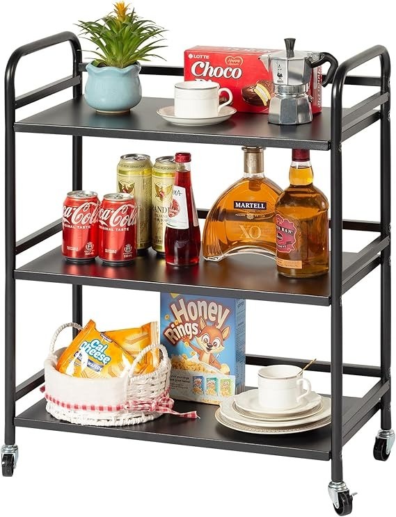 3-Tier Rolling Cart,Kitchen Storage Trolley Car,Metal Utility Shelves