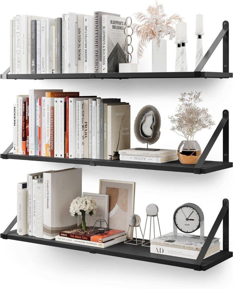 Wall Mounted Floating Book Shelves for Wall Set of 3, 80cm x 20cm Shelf