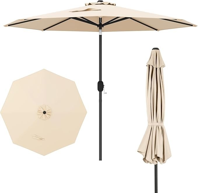 2.3m Garden Parasol Waterproof Patio Umbrella with Tilt Beige