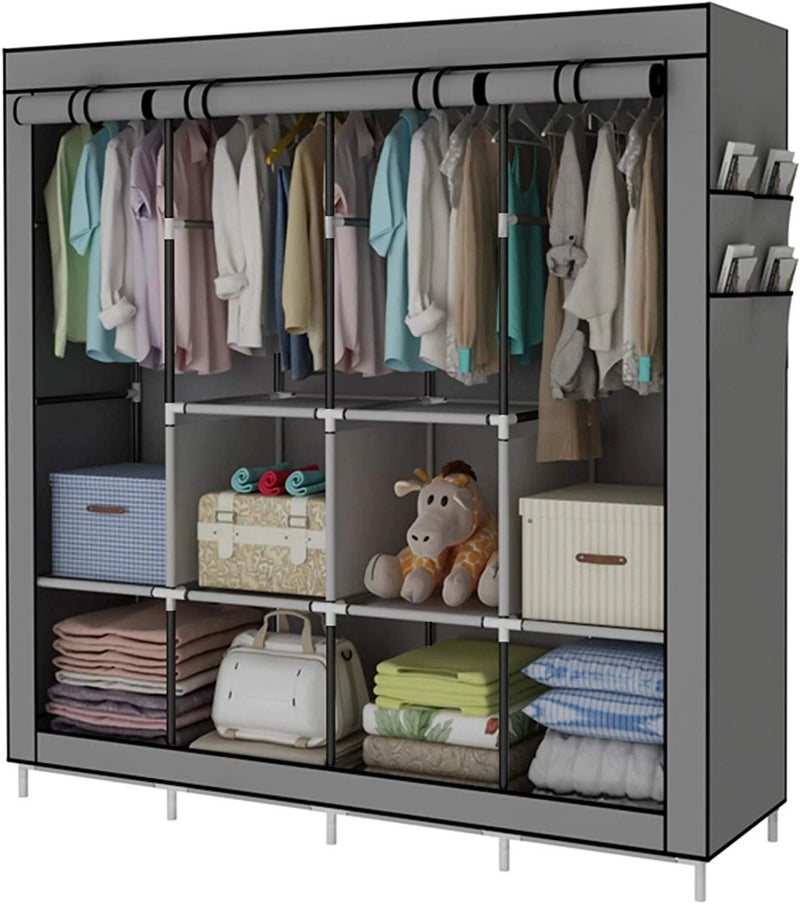 Portable Wardrobe Clothing Shelves Storage Grey