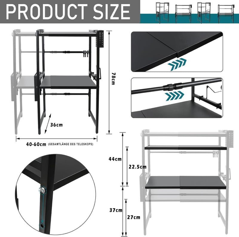 Three Tier Expandable Microwave Rack Kit Space Adjustable Microwave Shelf Stand