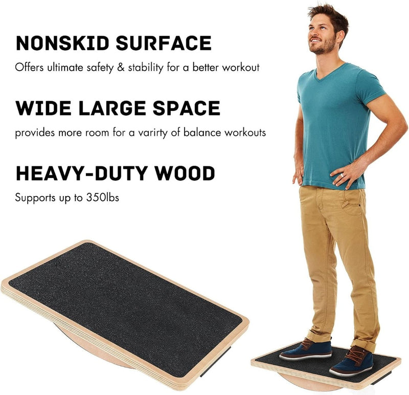 Professional Wooden Balance Rocker Board - Core Strength, Stability Training，Woo