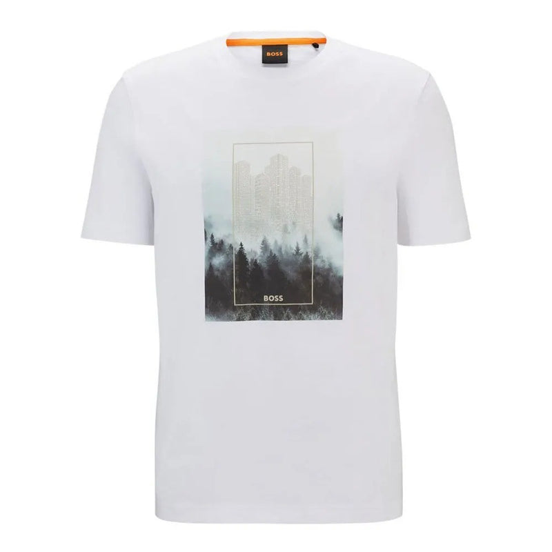 BOSS Men’s White Cotton T-Shirt Forest Print