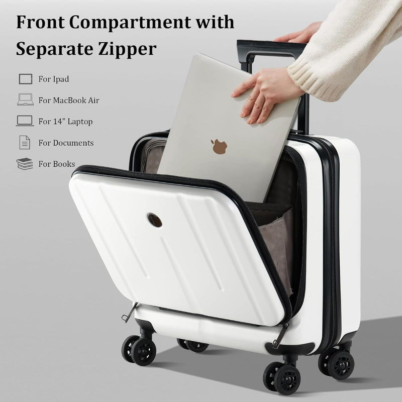 Carry On Briefcase Luggage - 16" - 2 Laptop Compartments - Milky White