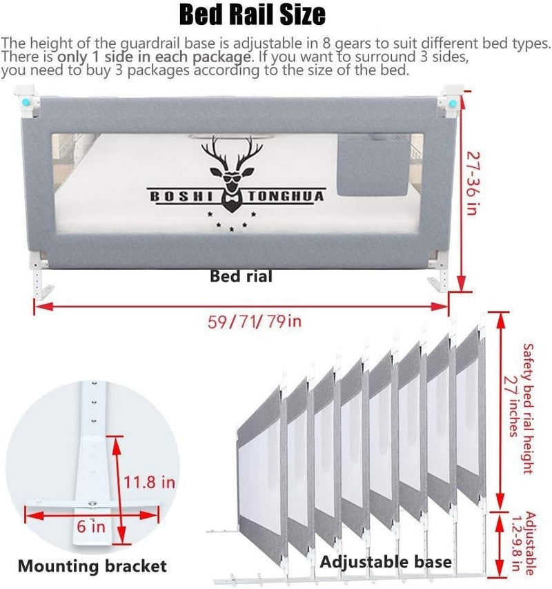 Toddlers Bed Rails Extra Long Swing Down Baby Bed Guards (1side 150cm L)