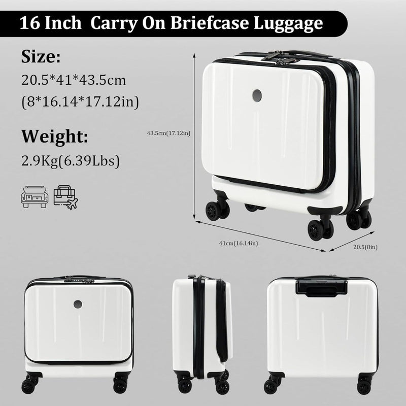 Carry On Briefcase Luggage - 16" - 2 Laptop Compartments - Milky White