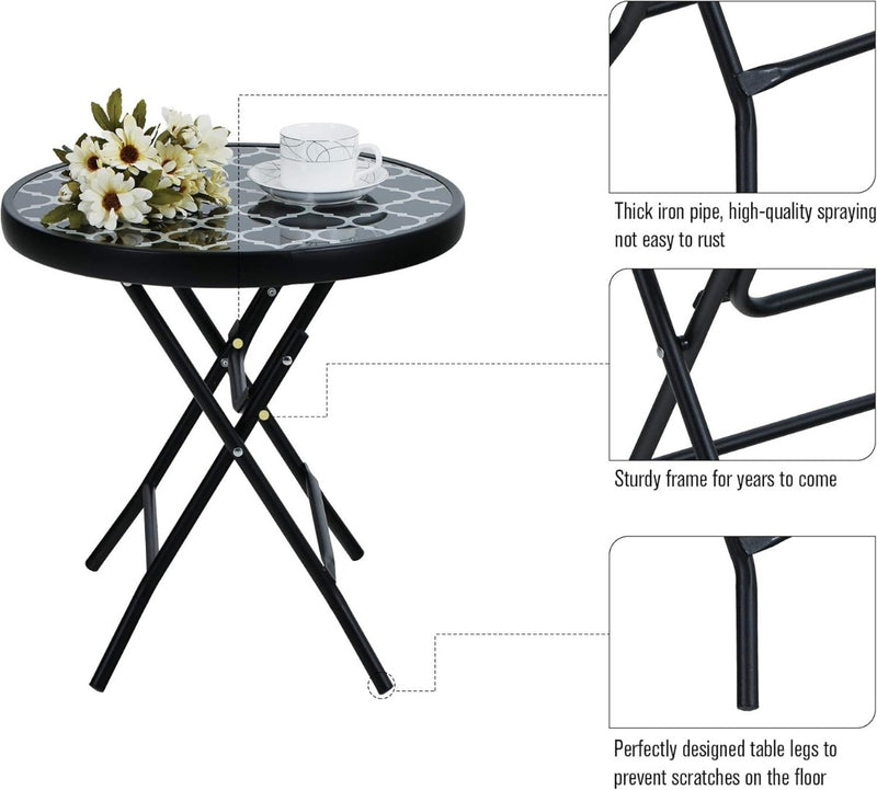 Folding Side Table Coffee Table Outdoor Black