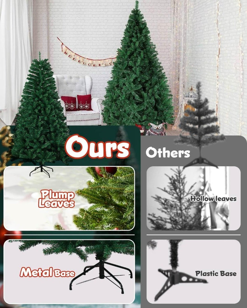 6ft Christmas Tree with Foldable Metal Stand, 800 Tips Artificial Christmas Tree