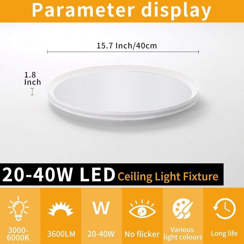 Round LED Ceiling Light, Dimmable 3000k/4500k/6500k, Ultra-Thin Panel Light