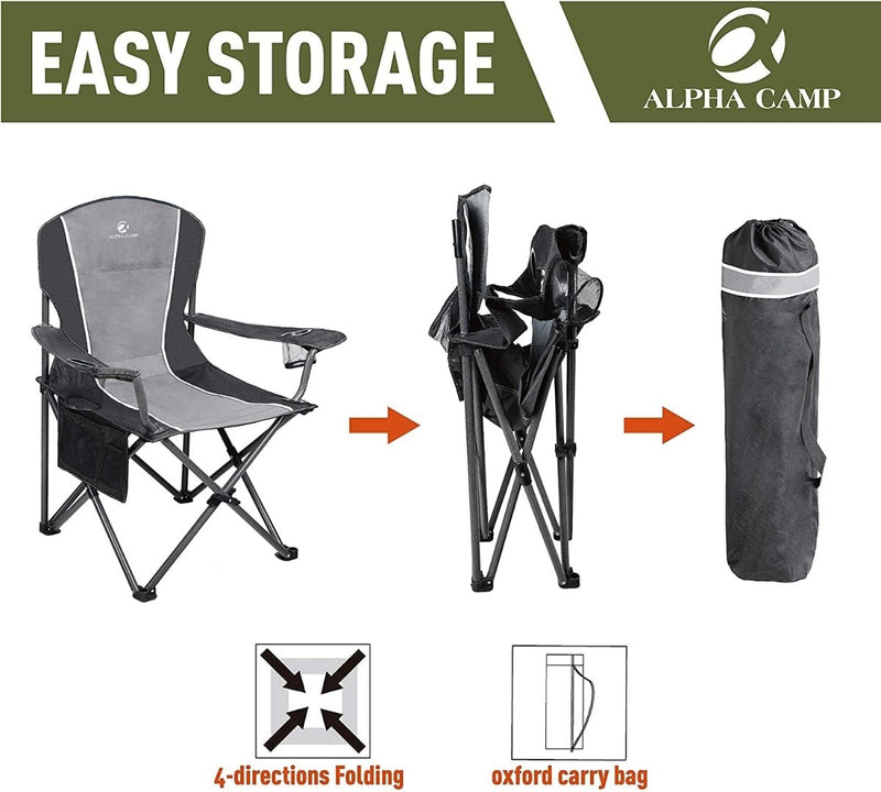 Camping Folding Chair for Heavy People Portable Heavy Duty Chair Support 160 KG