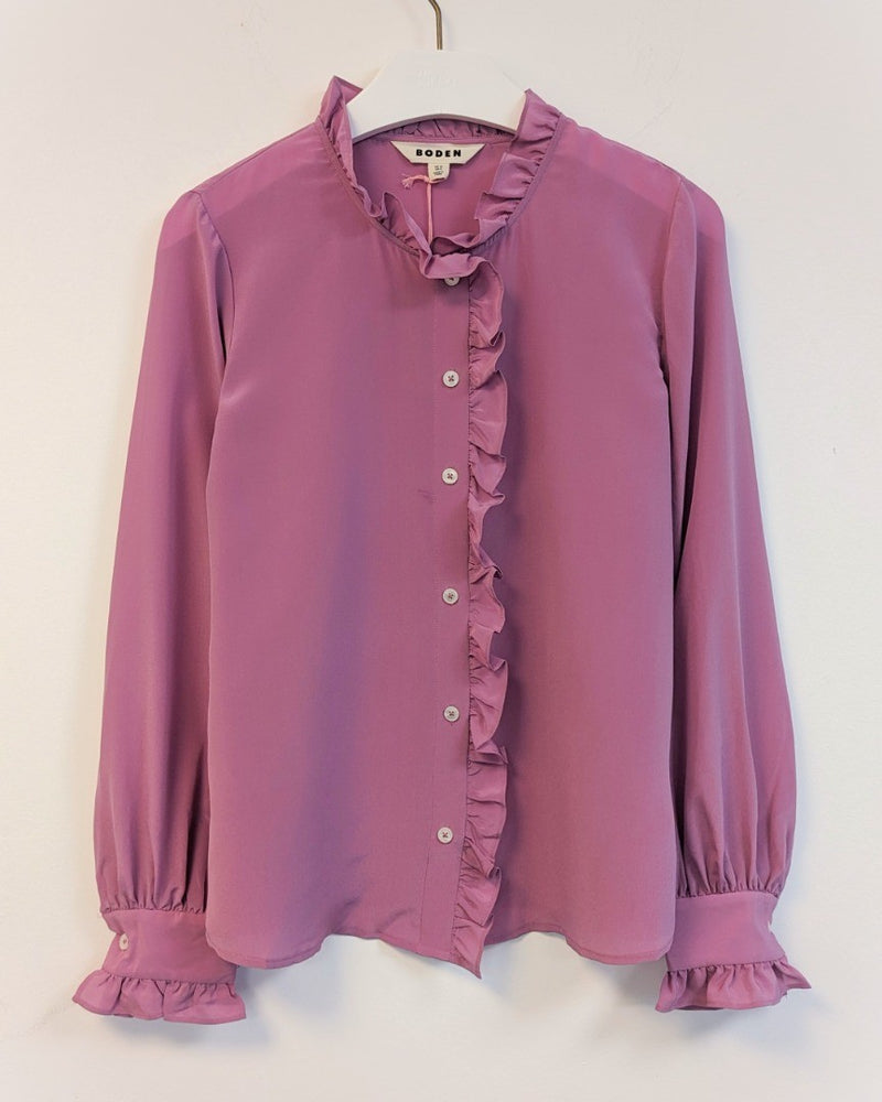 BODEN Ruffle Neck Silk Blouse UK 10 Minor Fault