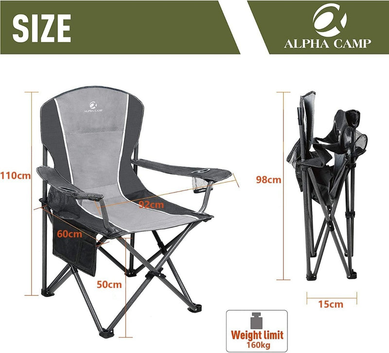 Camping Folding Chair for Heavy People Portable Heavy Duty Chair Support 160 KG