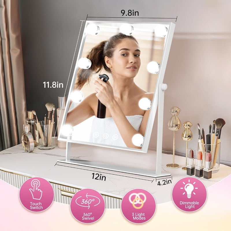 Makeup Mirror with Lights 9 LED Bulbs Touch Control 37L x 25W cm