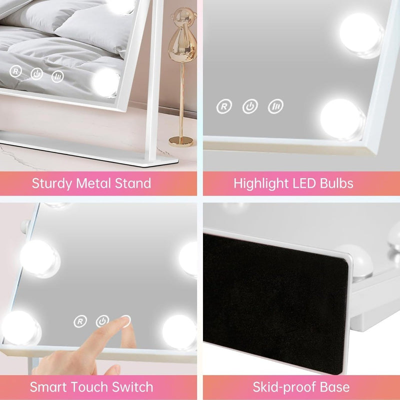 Makeup Mirror with Lights 9 LED Bulbs Touch Control 37L x 25W cm