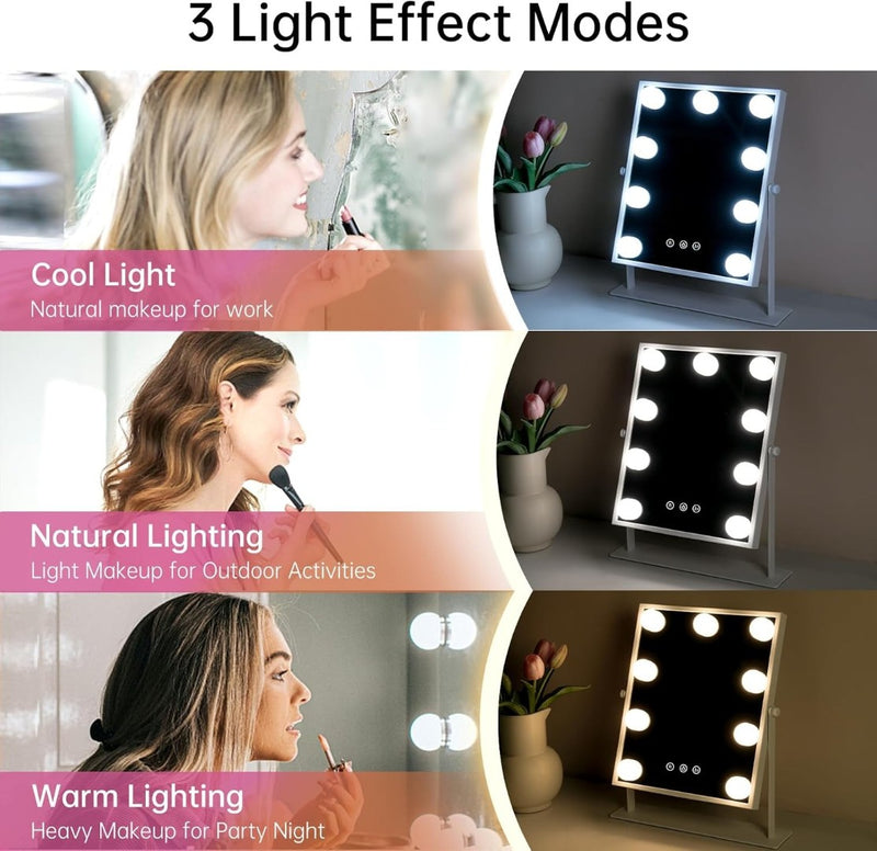 Makeup Mirror with Lights 9 LED Bulbs Touch Control 37L x 25W cm