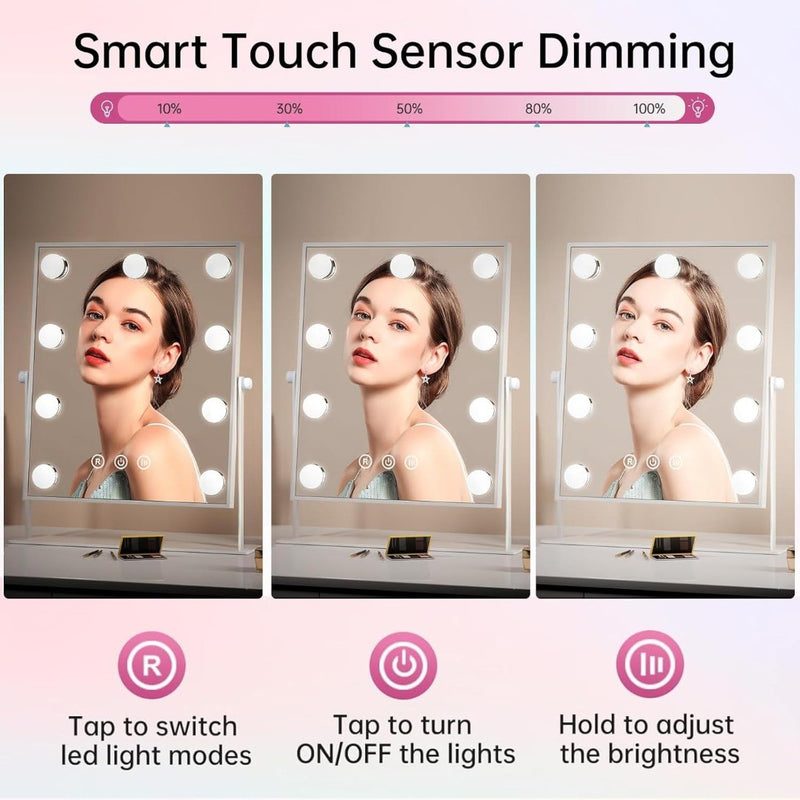 Makeup Mirror with Lights 9 LED Bulbs Touch Control 37L x 25W cm