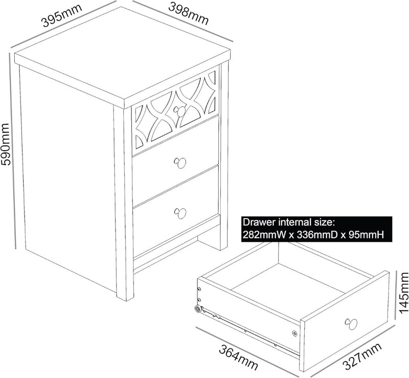 Iris 3 Drawer Bedside - Modern Cabinet with 1 Mirrored Drawers - Organize