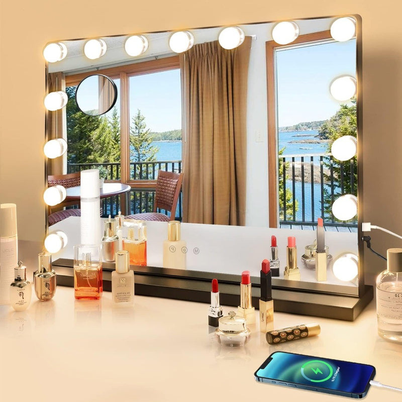 Makeup Mirror 15 Bulbs & USB Outlet 58 x 44cm