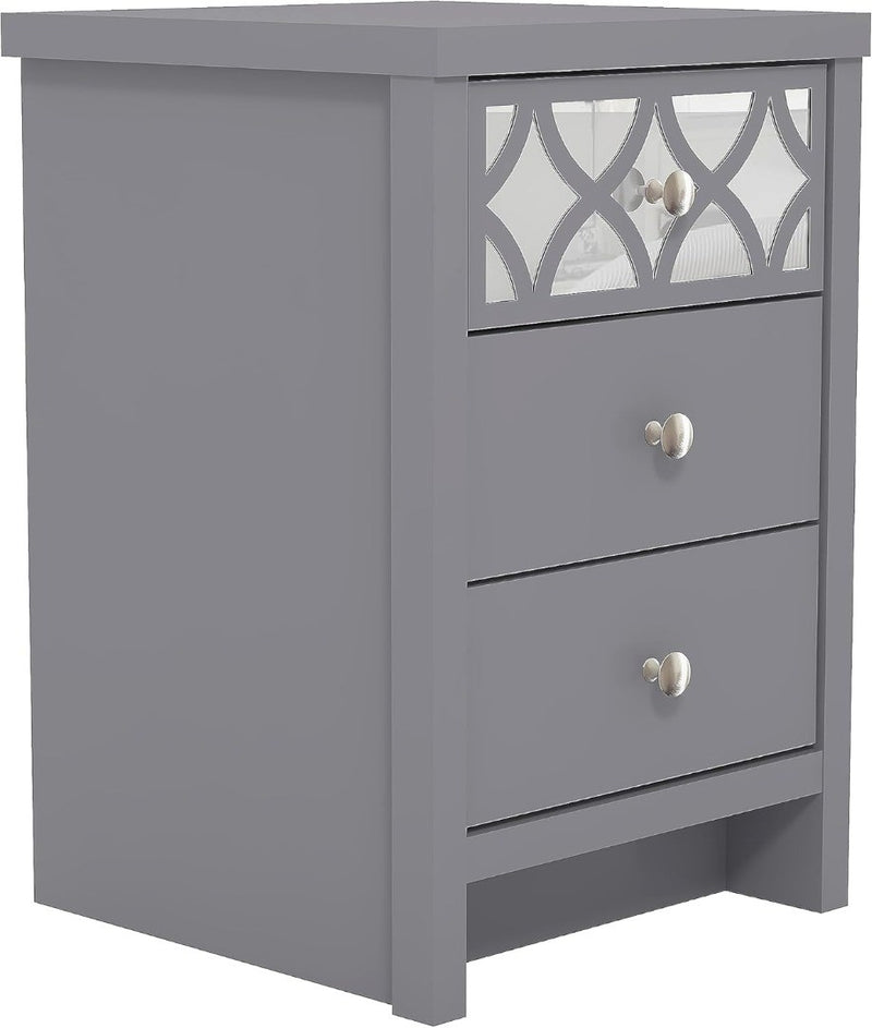 Iris 3 Drawer Bedside - Modern Cabinet with 1 Mirrored Drawers - Organize