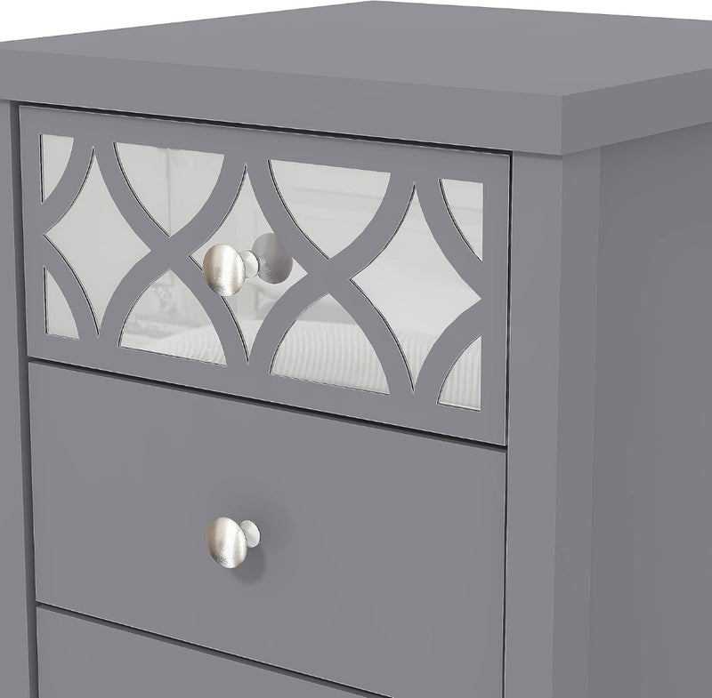 Iris 3 Drawer Bedside - Modern Cabinet with 1 Mirrored Drawers - Organize