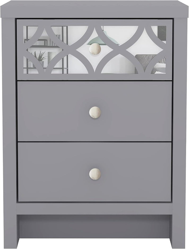 Iris 3 Drawer Bedside - Modern Cabinet with 1 Mirrored Drawers - Organize