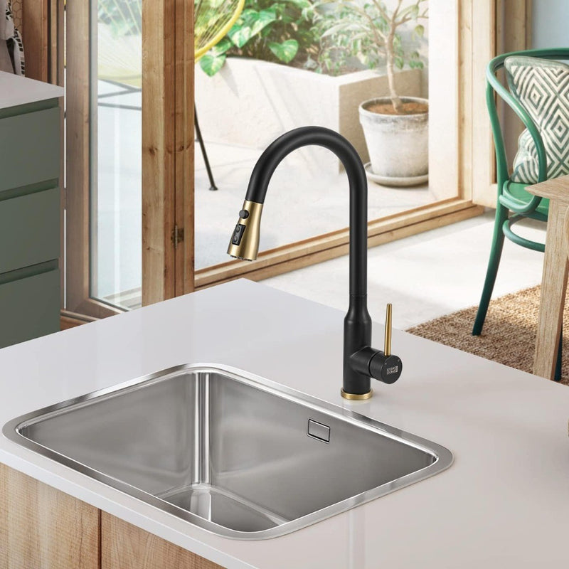 Kitchen Sink Tap Mixer Stainless Steel Black Gold