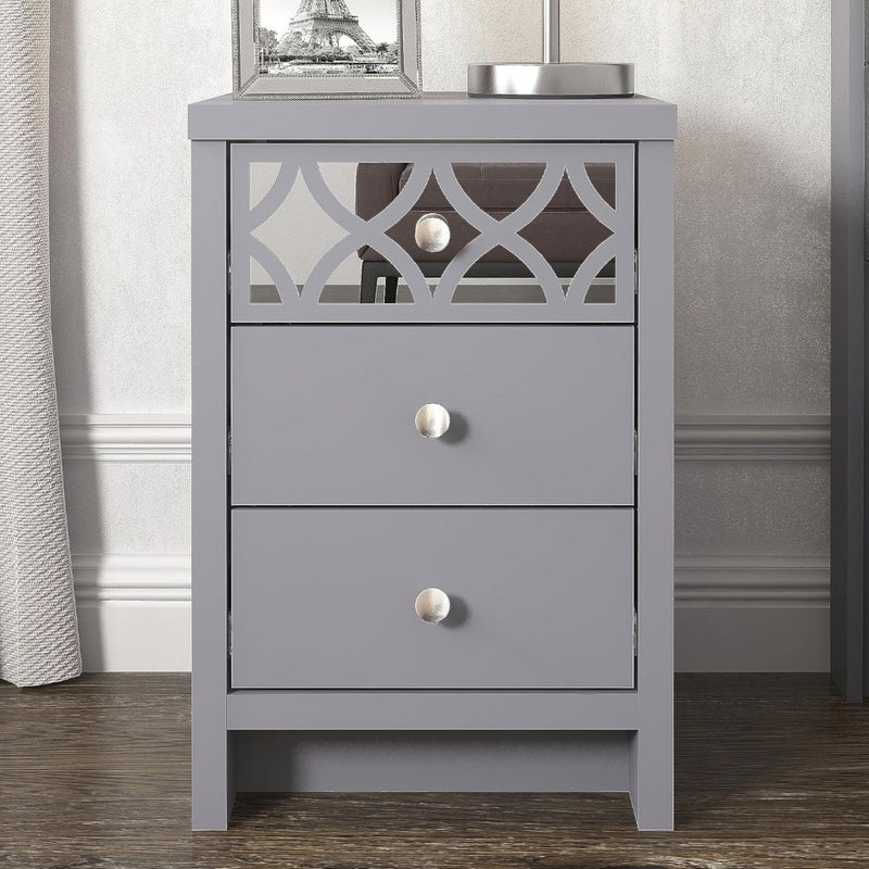 Iris 3 Drawer Bedside - Modern Cabinet with 1 Mirrored Drawers - Organize