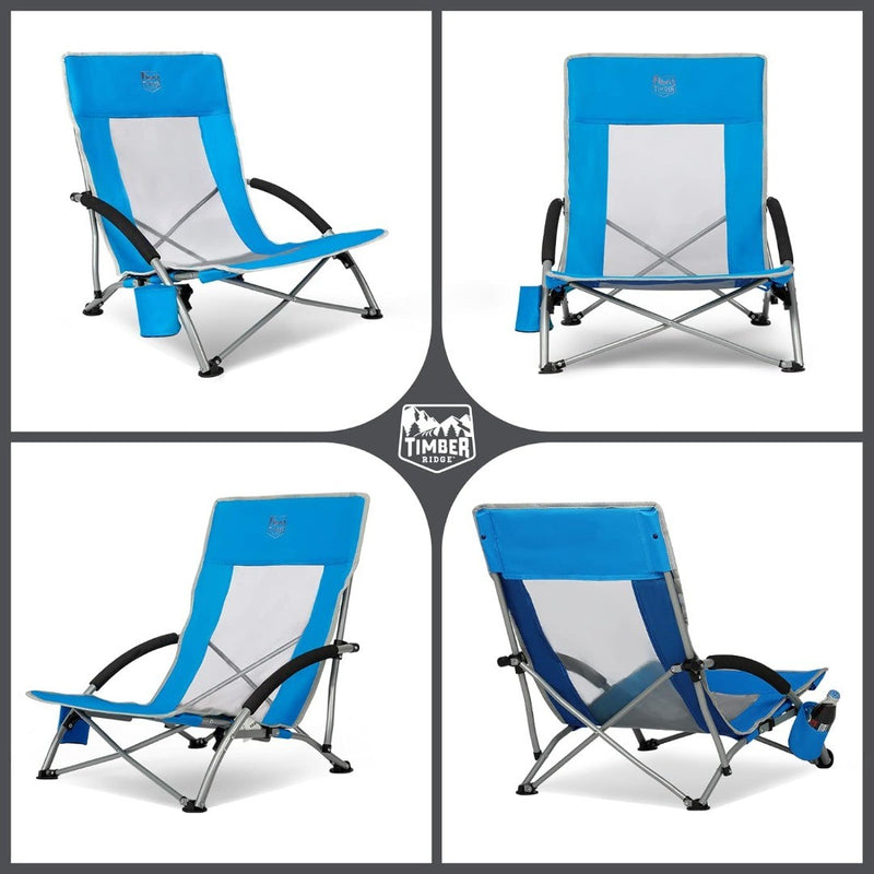 Low Camping Chair Folding Lightweight Beach Chair Blue