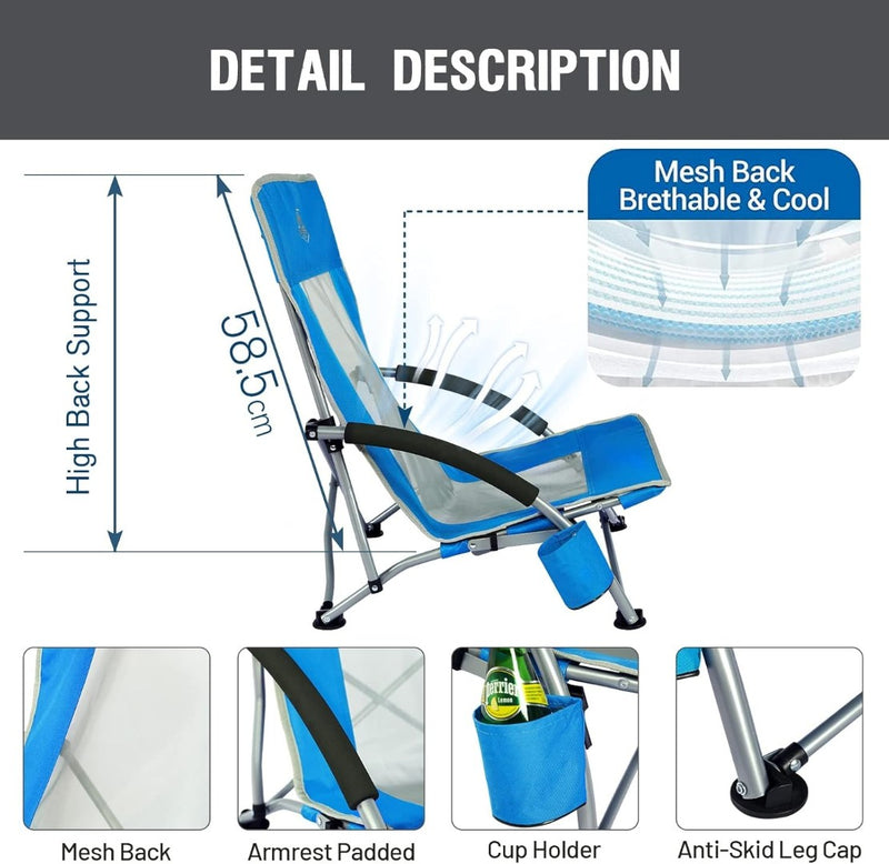 Low Camping Chair Folding Lightweight Beach Chair Blue