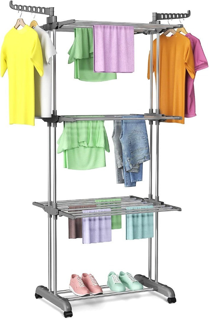 Clothes Drying Rack 4 Tier Foldable Rolling Stainless Laundry Dryer