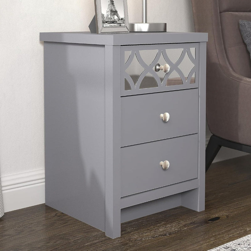 Iris 3 Drawer Bedside - Modern Cabinet with 1 Mirrored Drawers - Organize