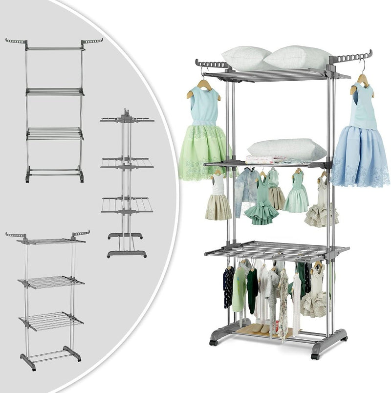 Clothes Drying Rack 4 Tier Foldable Rolling Stainless Laundry Dryer