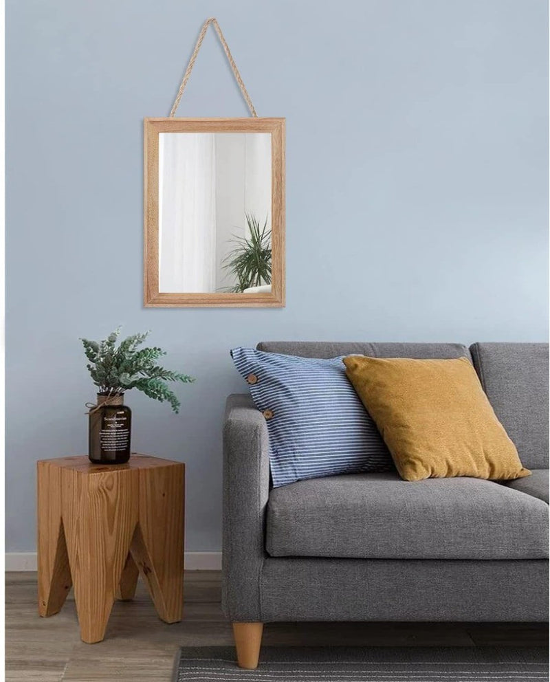 Wall Mirror 50x40cm Wood Frame Natural Rustic