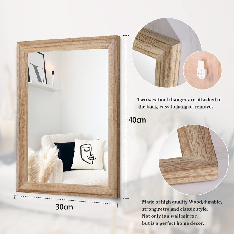 Wall Mirror 50x40cm Wood Frame Natural Rustic