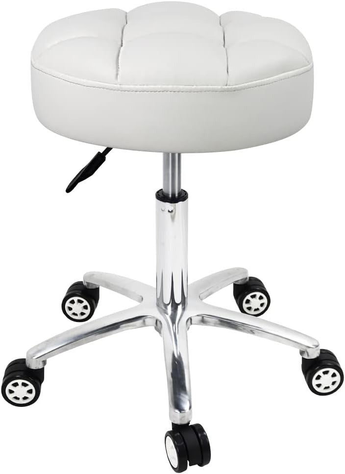 Deluxe Round Adjustable Height Rolling Stool High Elastic Super Soft Foam