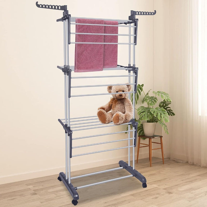 Clothes Drying Rack 4 Tier Foldable Rolling Stainless Laundry Dryer