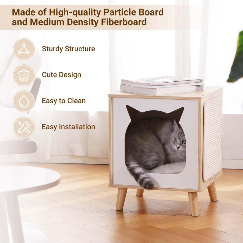 Wooden Cat House Cat Bed Indoor Cat Scratcher Condo TV-Shaped Cat Furniture Nigh