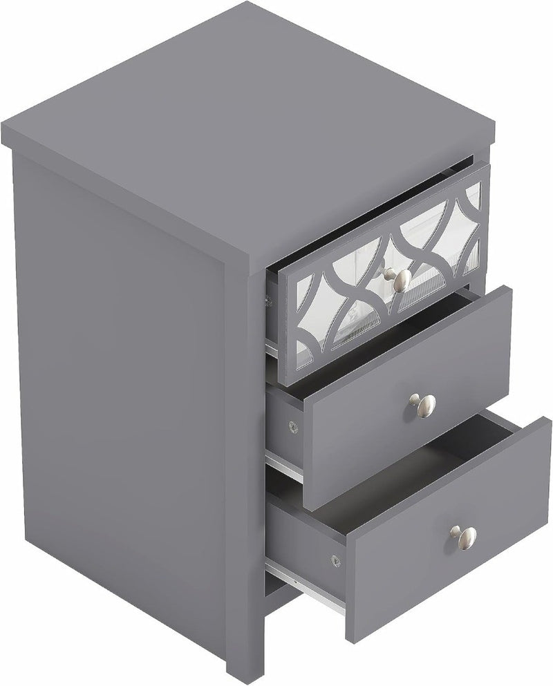 Iris 3 Drawer Bedside - Modern Cabinet with 1 Mirrored Drawers - Organize