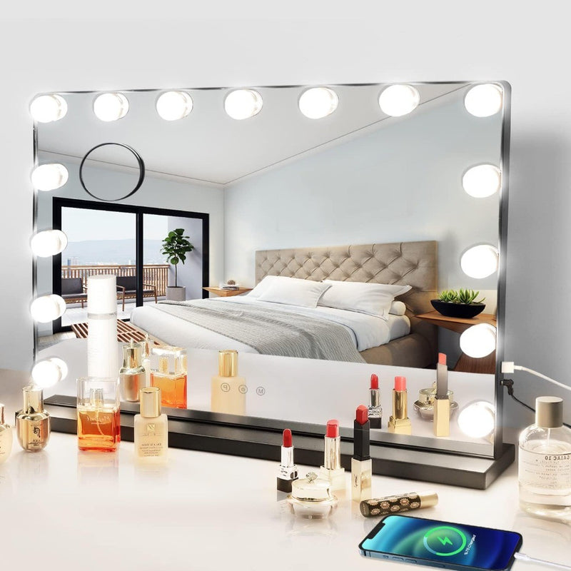 Makeup Mirror 15 Bulbs & USB Outlet 58 x 44cm