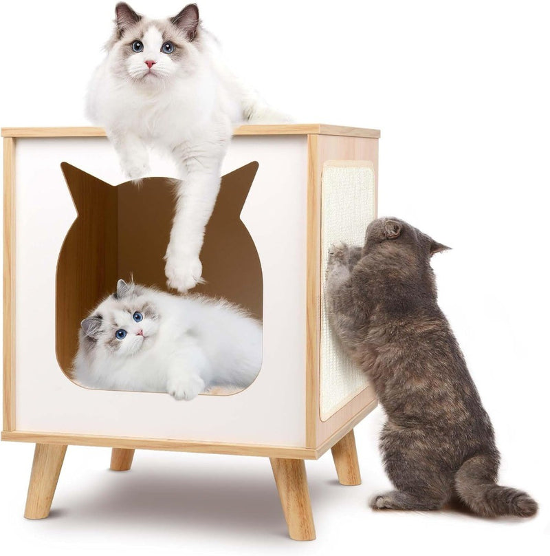 Wooden Cat House Cat Bed Indoor Cat Scratcher Condo TV-Shaped Cat Furniture Nigh