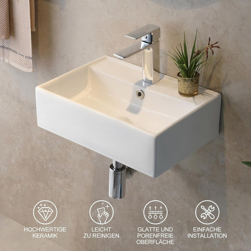 Ceramic Washbasin, Countertop Washbasin, Square, Small Washbasin