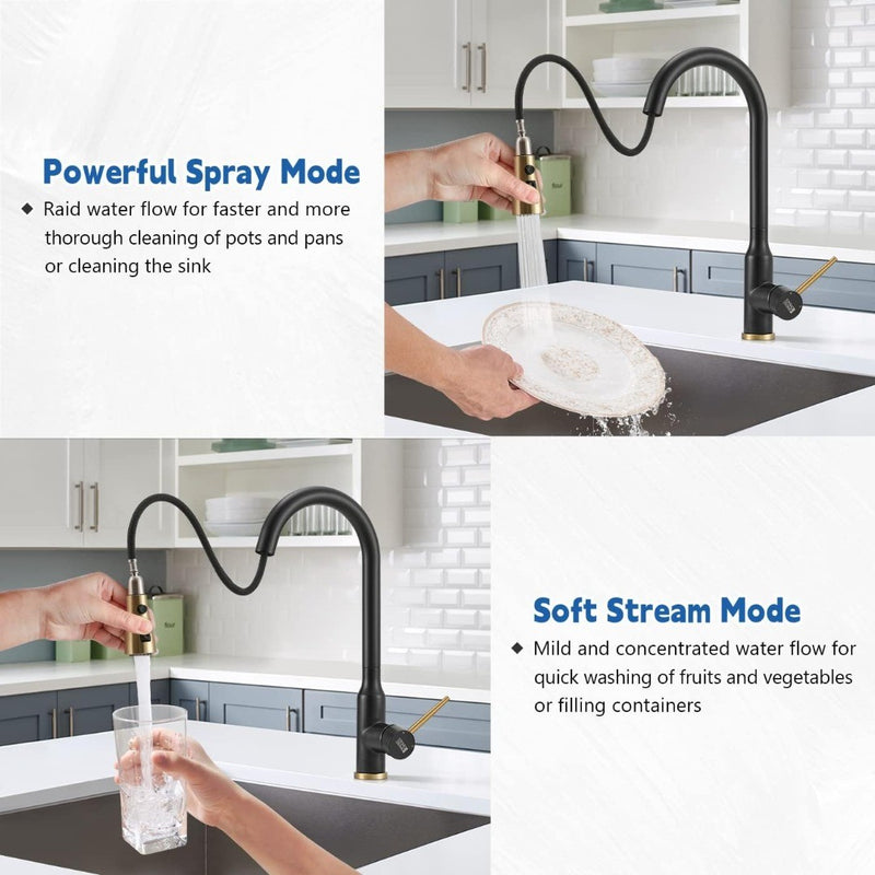 Kitchen Sink Tap Mixer Stainless Steel Black Gold