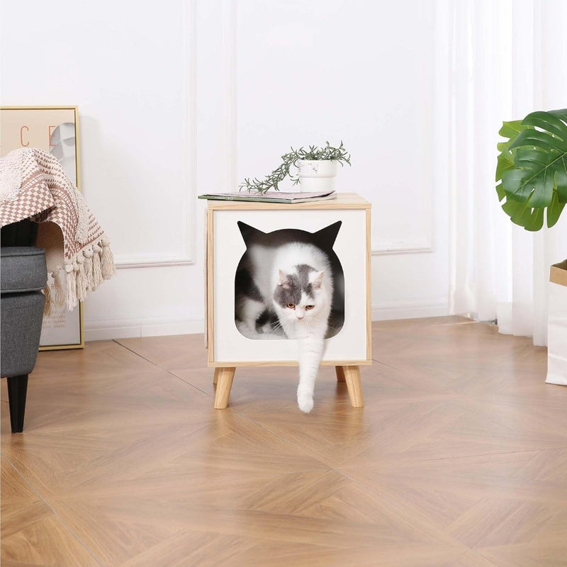 Wooden Cat House Cat Bed Indoor Cat Scratcher Condo TV-Shaped Cat Furniture Nigh